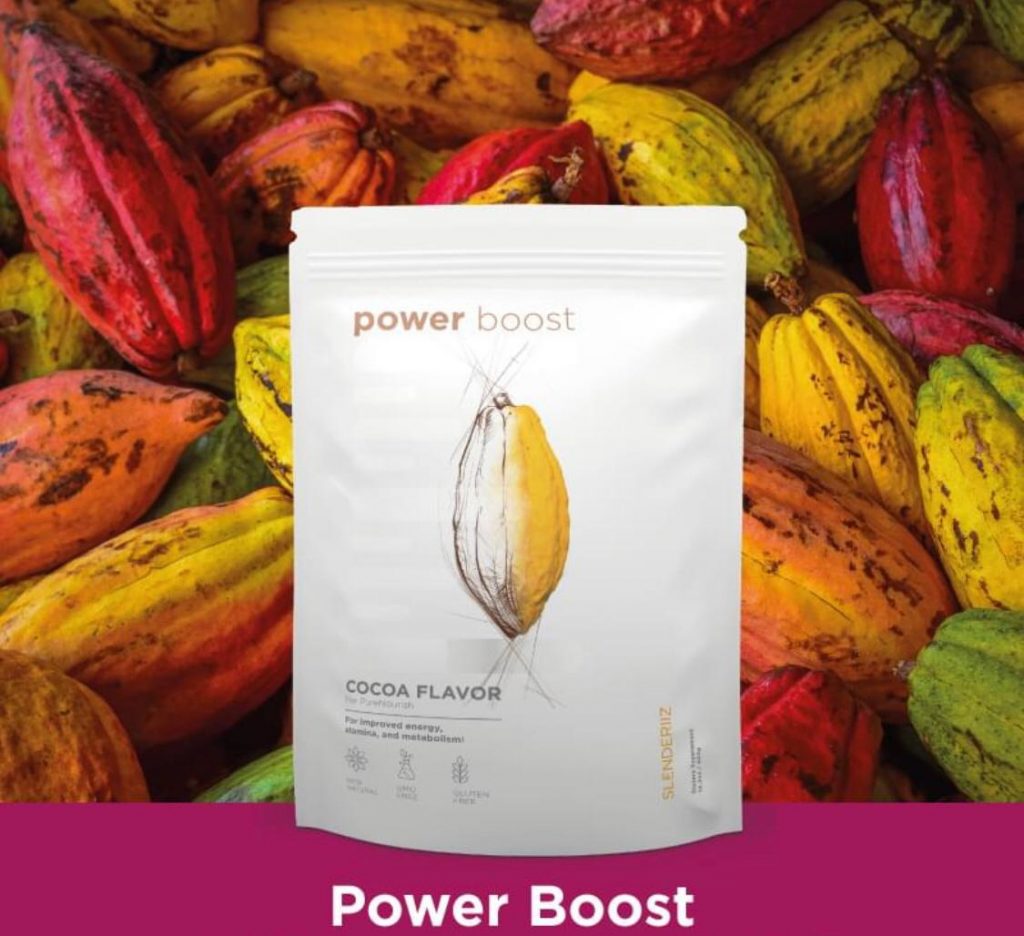 Mise en avant du produit Power Boost avec son ingrédient principal le cacao