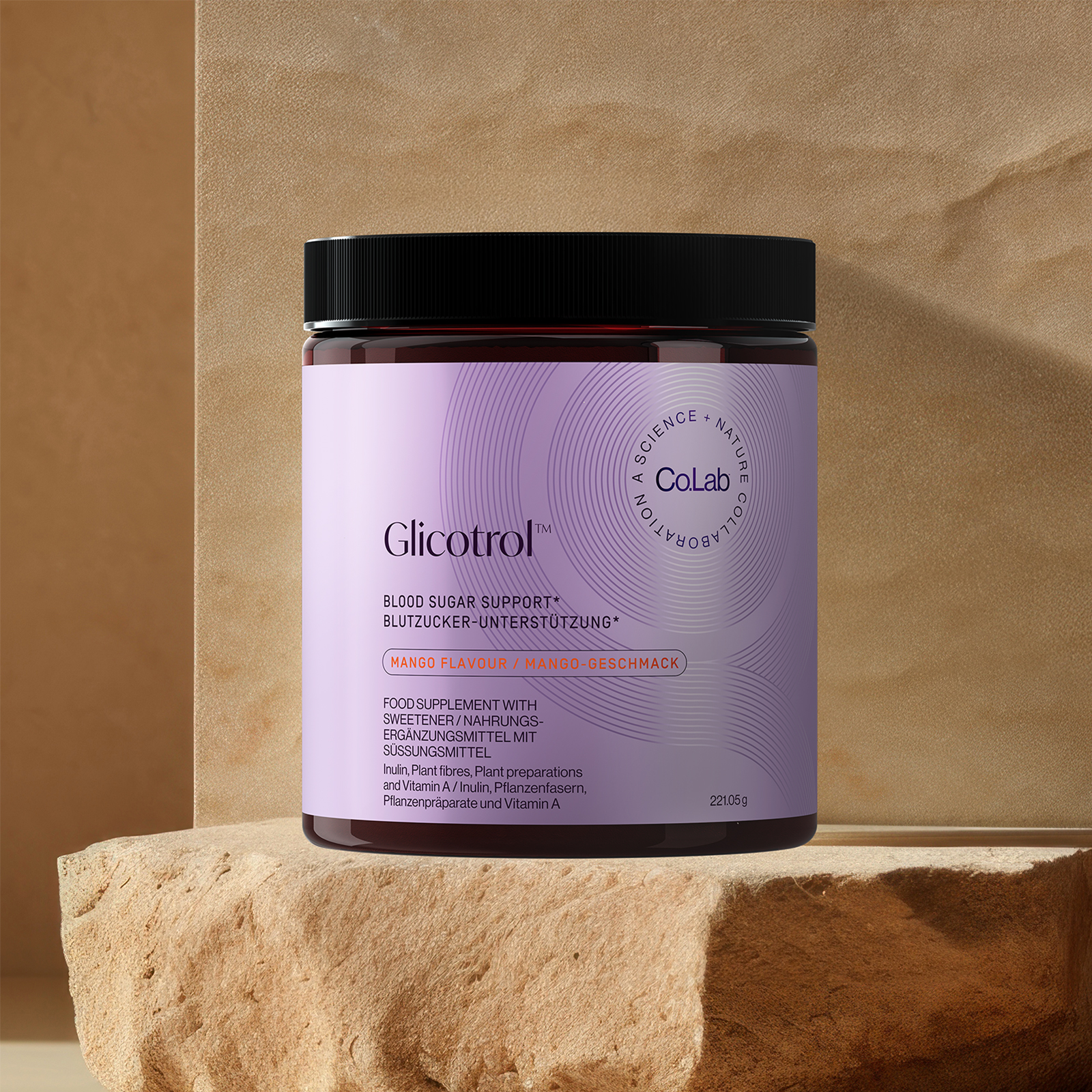 Photo of glicotrol on a natural rock background
